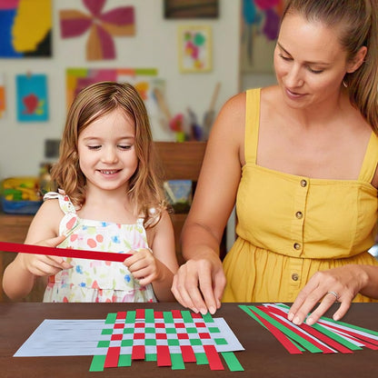 15 Christmas Paper Weaving Project • Anxiety Relief PaperCraft • DIY Placemats with ¾-inch Paper Strips and 9x14-inch Mats • Beginner Learn to Weave • Home and Classroom Decor (Red White Green) - color: Red White Green