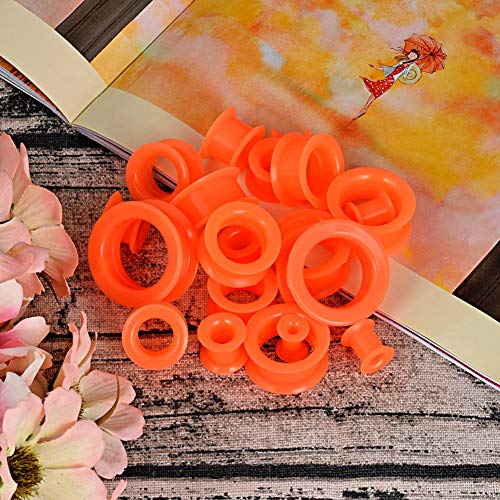 Oyaface 20 PCS Piercing Tunnel Set Soft/Hard Silicone Flesh Ear Plugs 2g-25mm Flexible Ear Stretching Gauge Expander - color: Orange