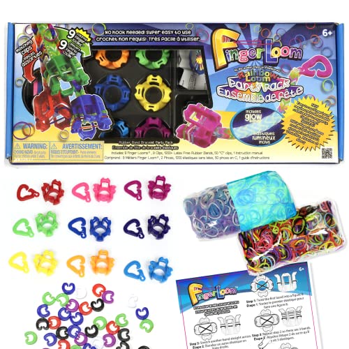 Rainbow Loom® Finger Loom Party Pack, Features 9 Colored Finger Looms and 1200 Glow in The Dark Bands Perfect Party Activities for Boys and Girls 7+