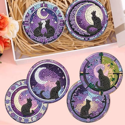Diamond Art Coasters Kit, 6 Pieces Cat Diamond Painting Coasters Kit - color: Black Cat