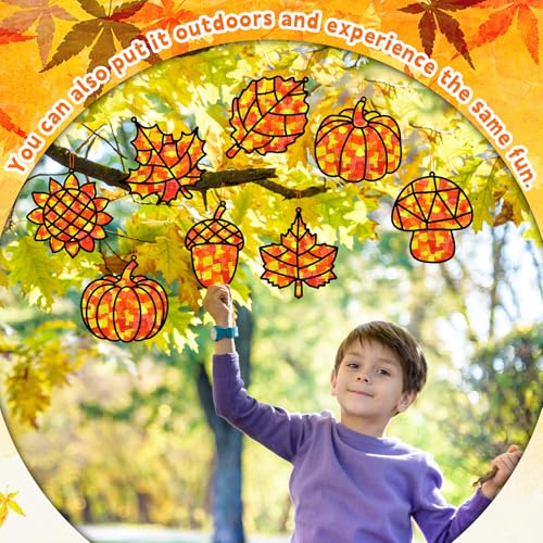 32 Sets Fall Thanksgiving Suncatchers Craft Kit DIY Window Stained Glass Effect Autumn Harvest Paper Crafts Home School Classroom Decoration Kid Birthday Gift Creative Art Project Activity Game - style: Fall