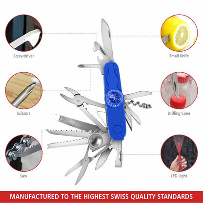 Swiss Eagle 30-in-1 Classic Pocket House Hold & Campaign Tool, Premium Multi Tool Pocket Tool with Compass, Scissor, Screwdriver, Plier, Magnifying Glass, Tweezer for Christmas Gifts - Blue - color: Blue