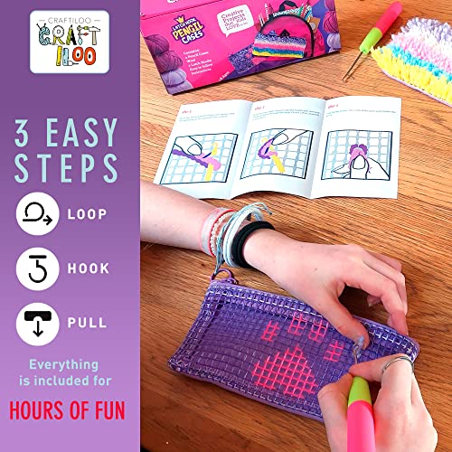 CRAFTILOO Latch Hook Kit for Kids Ages 8-12 - 2 DIY Rug Pencil Cases - color: Latch Pencil Cases Stripes