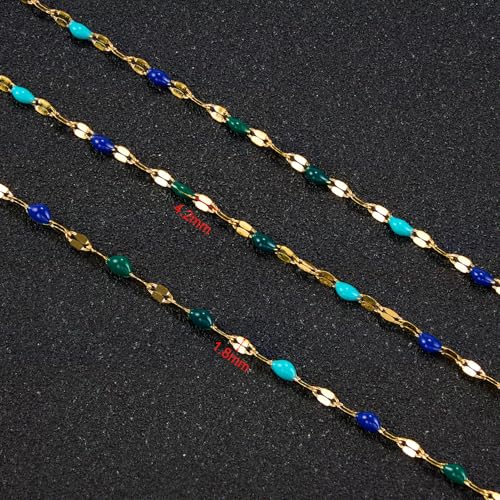 UMAOKANG 16.4 Feet Gold Plated Stainless Steel Jewelry Making Chain Roll - color: Gold-Blue Colorful