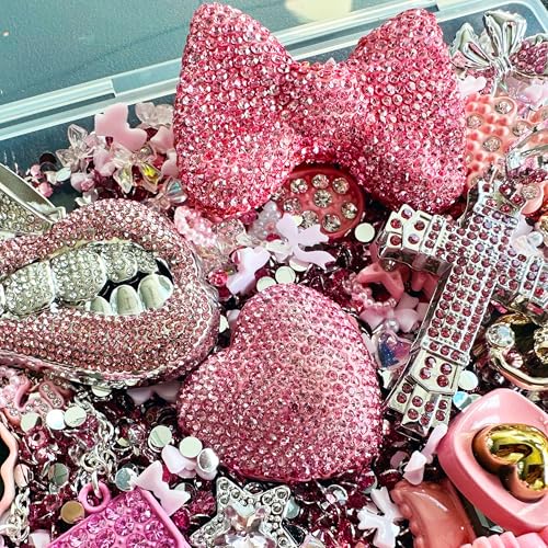 Junk Case Charms Kit, Pink Junks Phones Cases 3D Rhinestone Cool teeth and lips And Bows Chain Bags Hearts And Cross Flowers And Other Bedazzling Kits Can Be Used In DIY Phone Case Designs