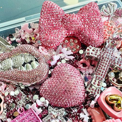 Junk Case Charms Kit, Pink Junks Phones Cases 3D Rhinestone Cool teeth and lips And Bows Chain Bags Hearts And Cross Flowers And Other Bedazzling Kits Can Be Used In DIY Phone Case Designs