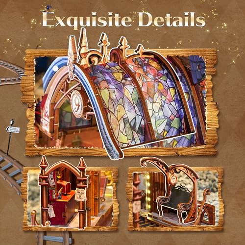 Tonecheer Book Nook Kit - Magic Platform, 3D Wooden Puzzle for Adults, Magical DIY Miniature Building Kit with LED Lights, Endless Mirror Effect Decorative Bookend Craft for Home Shelf Decor Gift