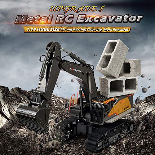 kolegend Remote Control Excavator Toy 1/14 Scale RC Excavator, 22 Channel Upgrade Full Functional Construction Vehicles Rechargeable RC Truck with Metal Shovel and Lights Sounds - style: Excavator