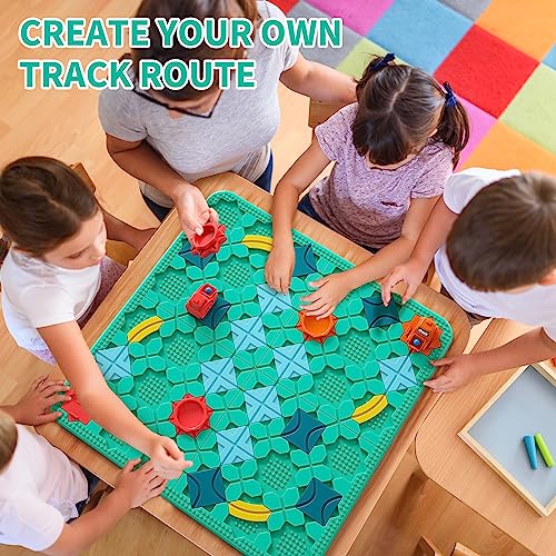 burgkidz STEM Road Build Puzzle: Teal Board, 200+ Chal. w/ 2 Cars - color: Green