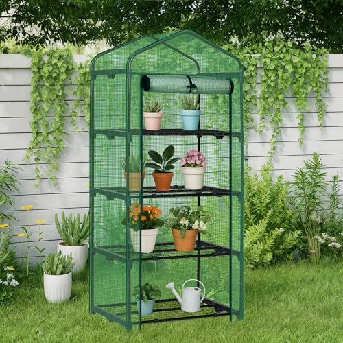 Outvita Mini Greenhouse, Small PE, 4 Tiers, White, 27"x19.6"x63" - style: 4 tiers 4 shelves