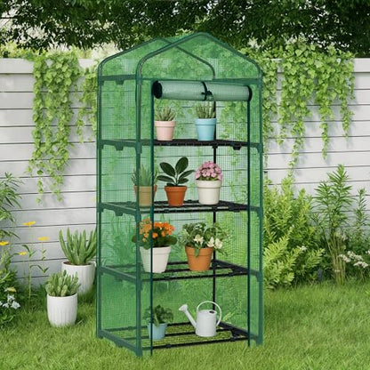 Outvita Mini Greenhouse, Small PE, 4 Tiers, White, 27"x19.6"x63" - style: 4 tiers 4 shelves