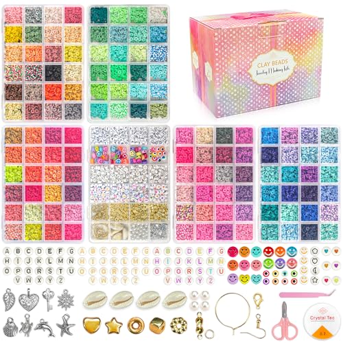LINAYE 20000 PCS Clay Beads Kit with 120-Colors 6 Boxes Flat Preppy Polymer Heishi Beads with Pendant Charms Crafts Accessories, Friendship Bracelet Making Kit Crafts Supplies Kit Gift for Adults