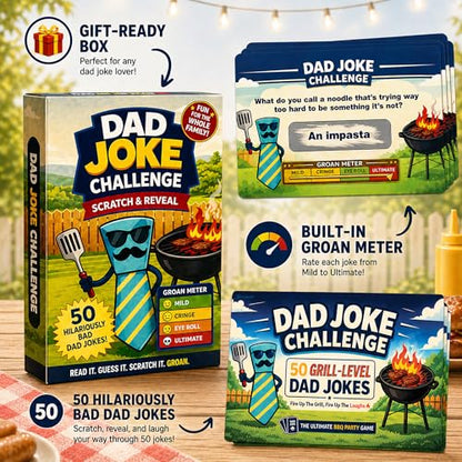 Dad Christmas Gag Gifts 2026 - Funny Dad Jokes Gifts For Dads Christmas - Funny daddy gift from daughter - Scratch Off Gag Gift for Husband, Men, Dads Stocking Stuffers - color: DadJokeGrill