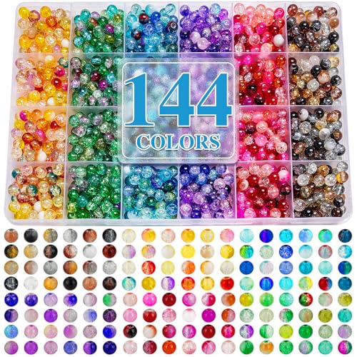 XSEINO About 144 Colors 1200PCS 6mm Crack Glass Beads Bracelet Making Set - color: Mixed Crackle Beads
