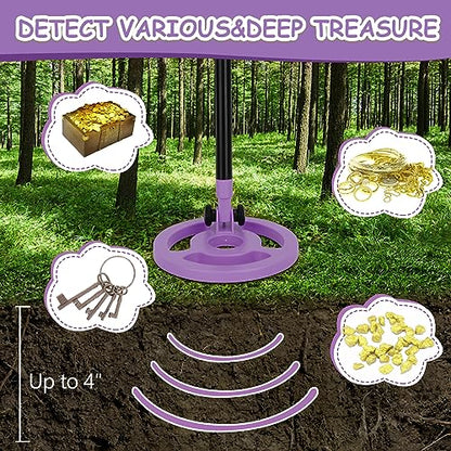 OMMO Kids Metal Detector, Adjustable 27.5"-37.8" with LCD Display (Purple) - color: Purple(A)