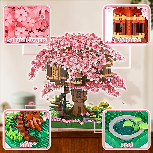 NEWABWN Cherry Blossom Bonsai Tree Mini Micro Building Set, Japanese Sakura Tree House Model Sets for Adults, Flowers House Mini Bricks Building Kit, Creative Gift Toys for Teens 14 (2028PCS) - style: A