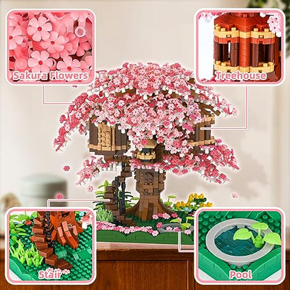 NEWABWN Cherry Blossom Bonsai Tree Mini Micro Building Set, Japanese Sakura Tree House Model Sets for Adults, Flowers House Mini Bricks Building Kit, Creative Gift Toys for Teens 14 (2028PCS) - style: A