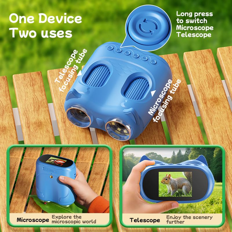 2 in 1 Microscope and Telescope, 4K 2.0" Screen, 1000X Microscope for Kids