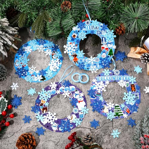 Hollowfly 48 Sets Winter Snowflake Wreath Craft Kits - style: Winter