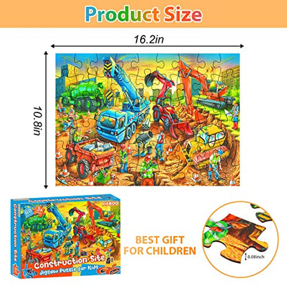 Jigsaw Puzzles for Kids Ages 3-5, 4-8, 6-8 Boys Girls - 60 Piece Construction Site - Large Piece Children Floor Jigsaw Puzzles - Science Educational Toys for 3 4 5 6 7 8 Years Old - color: Construction Site
