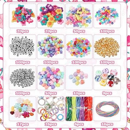 Whimsibelle 824 Pcs DIY Bead Keychain Making Kit 740 Beads Versatile Charms & Tools for Beaded Jewelry Making, Bracelet Necklace Charm Keychain Craft Gift for Kid Teen Adult Personalized Accessories