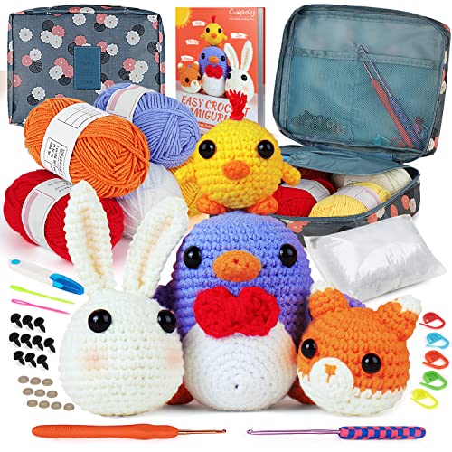 Coopay Crochet Kit for Beginners Adults w/Step-by-Step Tutorial - color: 4 In 1 Animal Kit