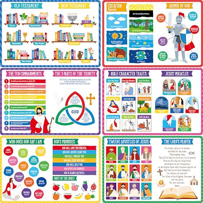 6 Pack Placemats for Kids, Non-Slip Washable Table Mats, Reusable Bible Themed Dining Mat, Educational Placemats for Home, Kindergarten, Classroom, Nursery - style: The Bible
