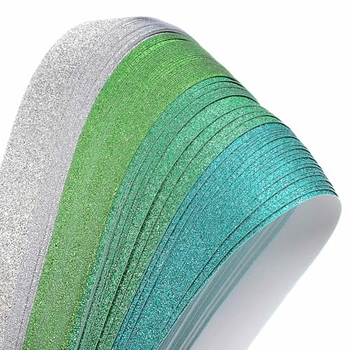 MECCANIXITY 200 Sheets Origami Paper Glitter Stars Papers Light Green,Green,Silver Fold Paper for Beginner Arts Crafts Projects,0.4 x 8.7 Inch - color: Light Green,Green,Silver