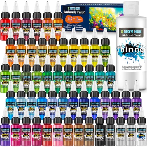 Airbrush Paint Set, 54 Acrylic Paints with 8.45 fl oz Thinner - color: 54 colors with 8.45 fl oz thinner