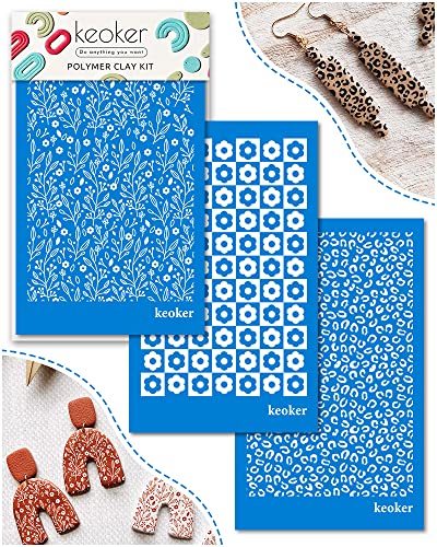 KEOKER Silk Screen Stencils for Polymer Clay, 3 PCS Reusable Silkscreen Print Kit for Printing on Clay & Other Jewelry Clay Earrings Decoration, Cheetah Leopard Silk Screen for Polymer Clay (3PC) - color: 3PC
