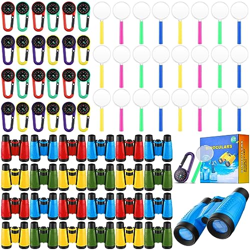 Wettarn 24 Pack Christmas Kid Mini Binocular Compass Magnifying Glass Set for 3-12 Years Boy Girl Toddler Gifts Small Compact Telescope Binocular for Bird Watching Outdoor Camping Hiking Exploring