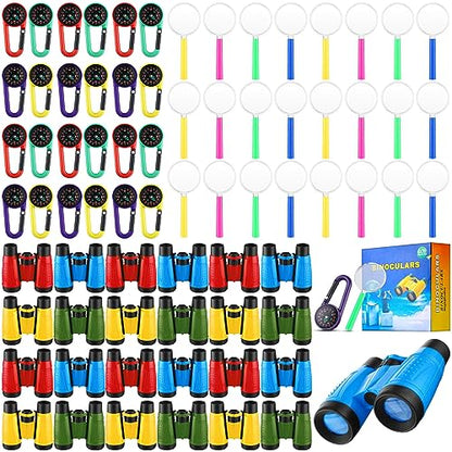 Wettarn 24 Pack Christmas Kid Mini Binocular Compass Magnifying Glass Set for 3-12 Years Boy Girl Toddler Gifts Small Compact Telescope Binocular for Bird Watching Outdoor Camping Hiking Exploring