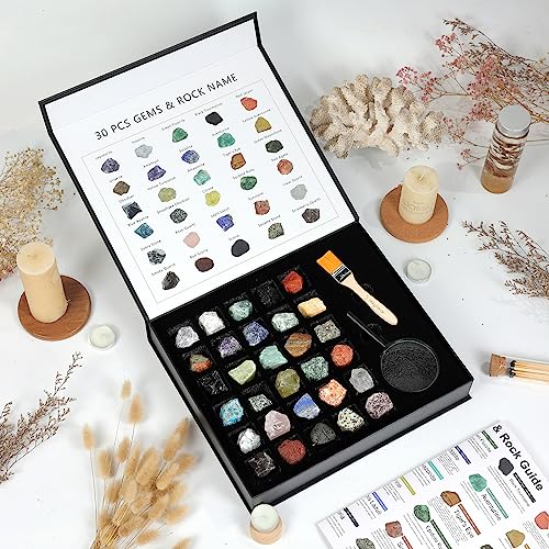 Rock Collection for Kids - 30Pcs Rocks, Gemstones & Crystals Kit