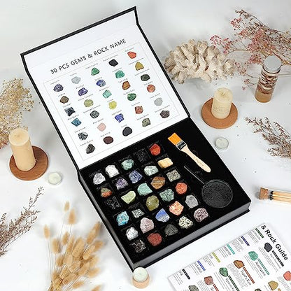 Rock Collection for Kids - 30Pcs Rocks, Gemstones & Crystals Kit