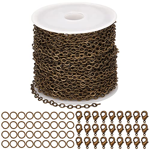SUNNYCLUE 32.8Feet/ 10m Antique Bronze Chain Bulk Brass Cable Curb Chains for Jewelry Making Findings Links 100Pcs Iron Jump Rings 30Pcs Brass Lobster Clasps Necklace Bracelet Choker 4x3x0.6mm - color: 4x3x0.6mm Links Cable Chains