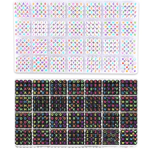 L'EclatDina 2 Box Letter Beads Kit, 1900 PCS Set Alphabet Beads for Bracelets, Round Number & Heart, 5m Elastic String for Jewelry Making, Gift for DIY Friendship Bracelets - color: Colorful Black & White, size: Round 4*7mm