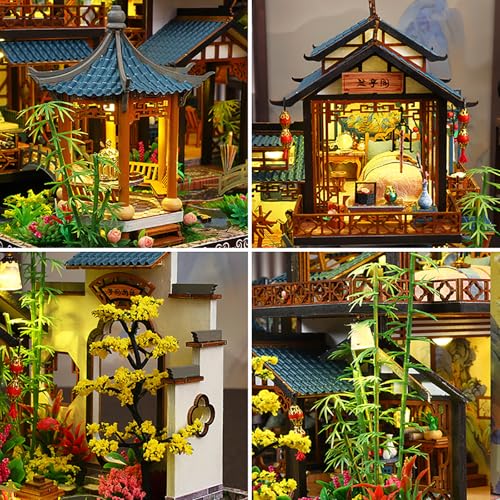 DIY Book Nook Kit - DIY Miniature Dolls House Kit with Furniture and LED Light, 3D Puzzle Wooden Art Bookends, Model Kits for Adults to Build (Yayun Lanting) - style: Yayun Lanting