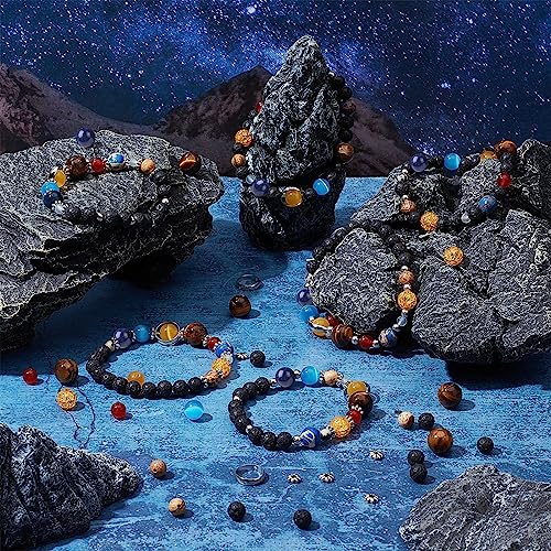 SUNNYCLUE 1 Box 300+Pcs DIY 10 Sets Solar System Bracelets Kit Universe Galaxy The Nine Guardian Planets Bracelet Necklace Tiger Eye Bead Natural Gemstone Beads for Jewelry Making Kits Craft - color: Silver Color Rings Solar System Bracelets Kit Plastic B