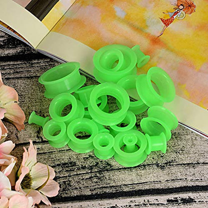 Oyaface 20 PCS Piercing Tunnel Set Soft/Hard Silicone Flesh Ear Plugs 2g-25mm Flexible Ear Stretching Gauge Expander - color: Green