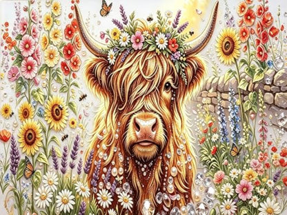 Flower Pearl Diamond Painting Kits for Adults,Highland Cow Diamond Art - color: PL75-1