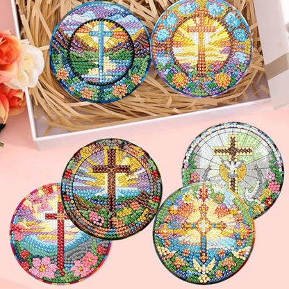 mrpwnle 8 Pack Diamond Art Coasters Kits - Cross Diamond Painting Coasters - color: Cross