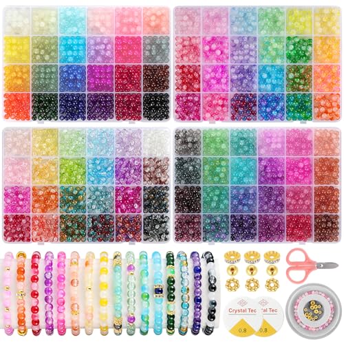 3524pcs Glass Beads Bracelet Making Kit, 4 Types 96 Colors 6mm Glass Beads - size: 6mm