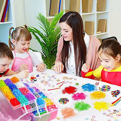 INSCRAFT 17500+ Rubber Loom Bands with 3 Layer Pink Container, 28 Colors, 600 S-Clips, 352 Beads, 40 Cartoon Pendant, Bracelet Making Refill Kit for Kids - color: Pink