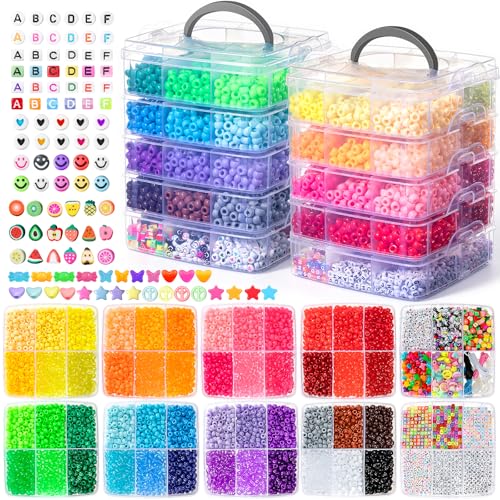 Simetufy 12000Pcs Pony Beads Bracelet Making Kit 48 Colors for Kandi Craft - color: 48colors-12000pcs set