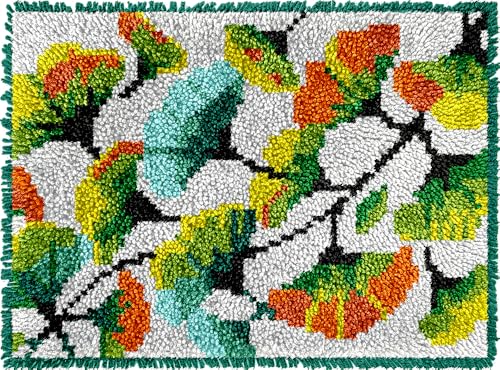 Ginkgo Leaf Latch Hook Kits for Adults Kids Beginners Fall Latch Hook Rug Kit Autumn Pre-Printed Hook and Latch Carpet Making Kits Cross-stitch DIY Wall Hanging Crochet Set 20x15 In. Craft Gift - color: Ginkgo Leaf Rug