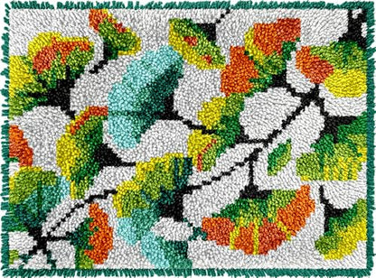 Ginkgo Leaf Latch Hook Kits for Adults Kids Beginners Fall Latch Hook Rug Kit Autumn Pre-Printed Hook and Latch Carpet Making Kits Cross-stitch DIY Wall Hanging Crochet Set 20x15 In. Craft Gift - color: Ginkgo Leaf Rug