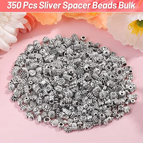 500 Pcs Bracelet Spacer Beads, Silver Bulk Random Styles Loose Spacer Metal Charm for Necklace, Earring Making DIY Jewelry Accessories - color: Silver3