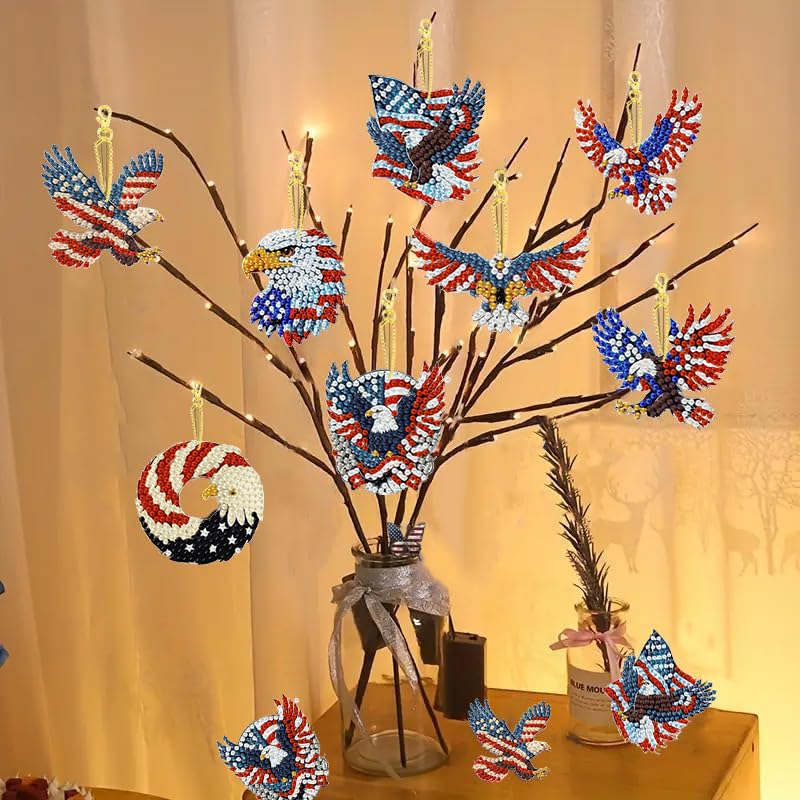 8 PCS Diamond Art Keychain Kits for Kids, DIY Diamond Painting Crafts, Beginner Art Kit, Arts & Crafts Gift - color: Patriotic Eagle