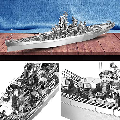 Piececool 3D Metal Puzzles for Adults, USS Missouri Battleship Metal Model Kits, DIY 3D Puzzle for Teenagers Best Dad Gifts & Home Decor - color: USS Missouri