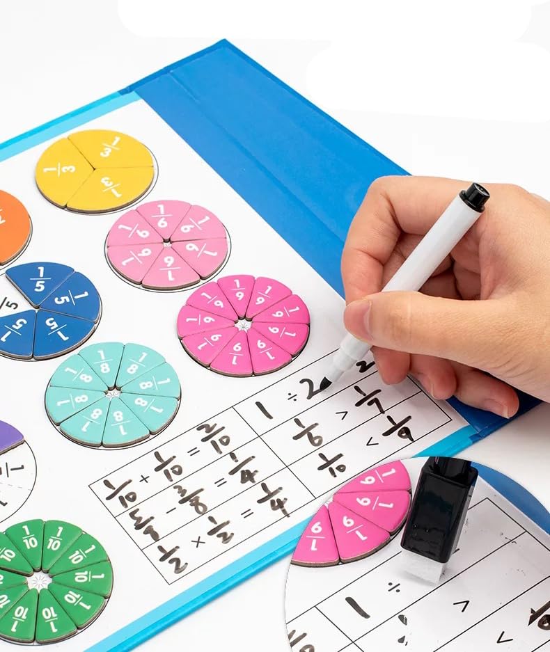 Magnetic Fraction Educational Puzzle, 110 Pcs Magnetic Fraction Puzzle for Elementary School, Fraction Circles Set, Fractions Manipulatives Learning Games, Toys for Kids Students Homeschool Supplies